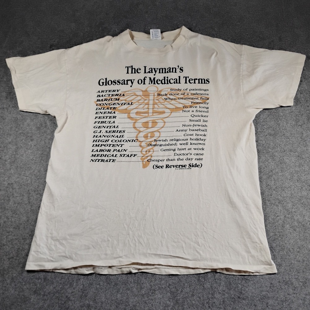 Vintage Delta Laymans Glossary‎ of Medical Terms T-Shirt XL Off-White Funny 90s